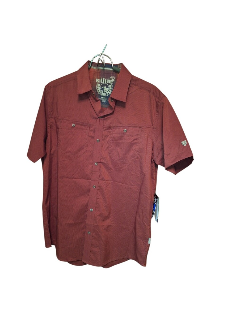 KUHL Stretch Stealth Snap Button Short Sleeved Shirt Men's Small NWT UPF 30 Rust